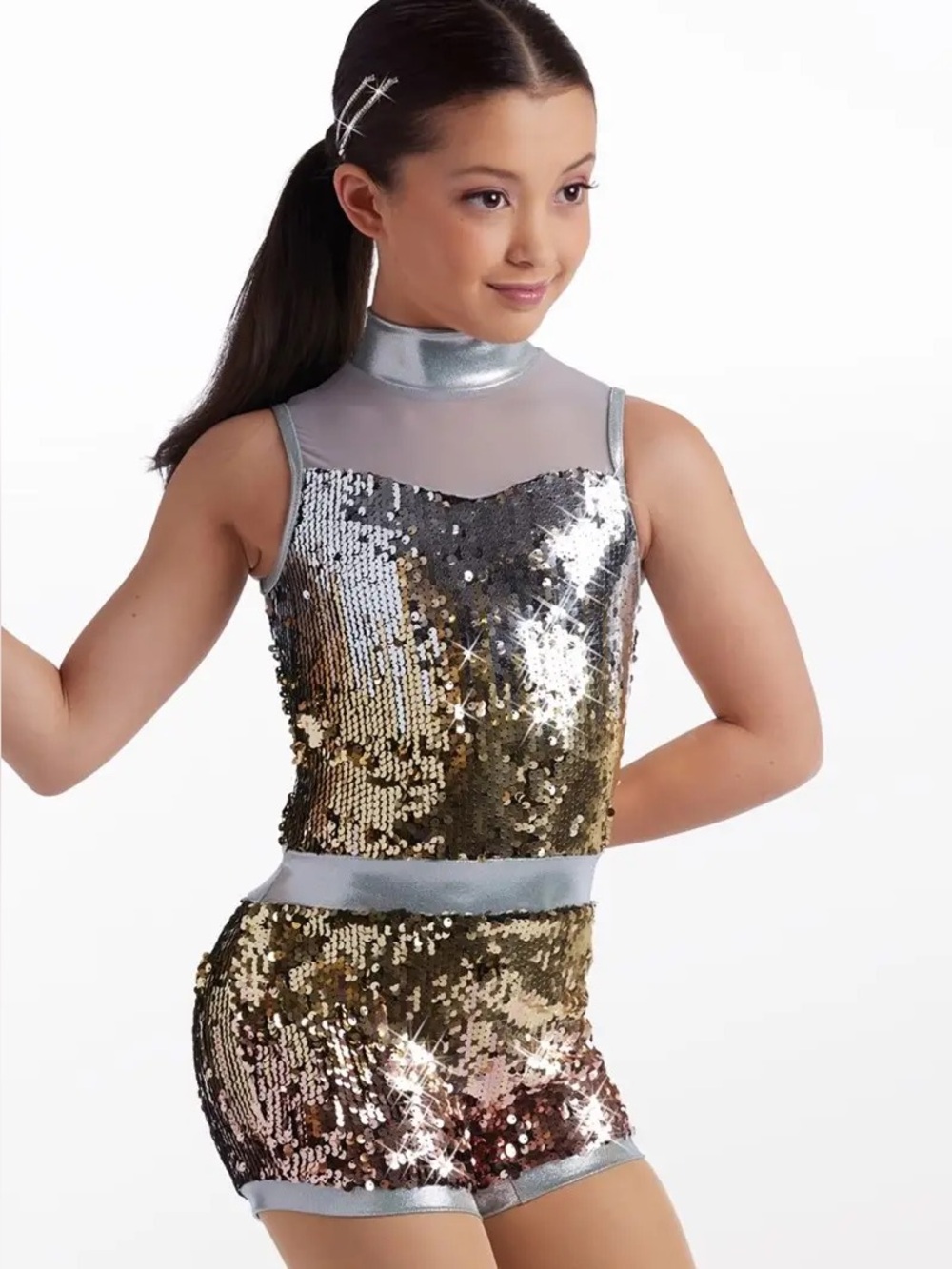 NEW! Weissman Party Party Party sequin biketard Ombre silver gold kids dance tap